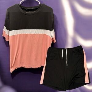 Sofias choice Black & Pink Colorblock T-Shirt and Shorts Set top XL - shorts MED